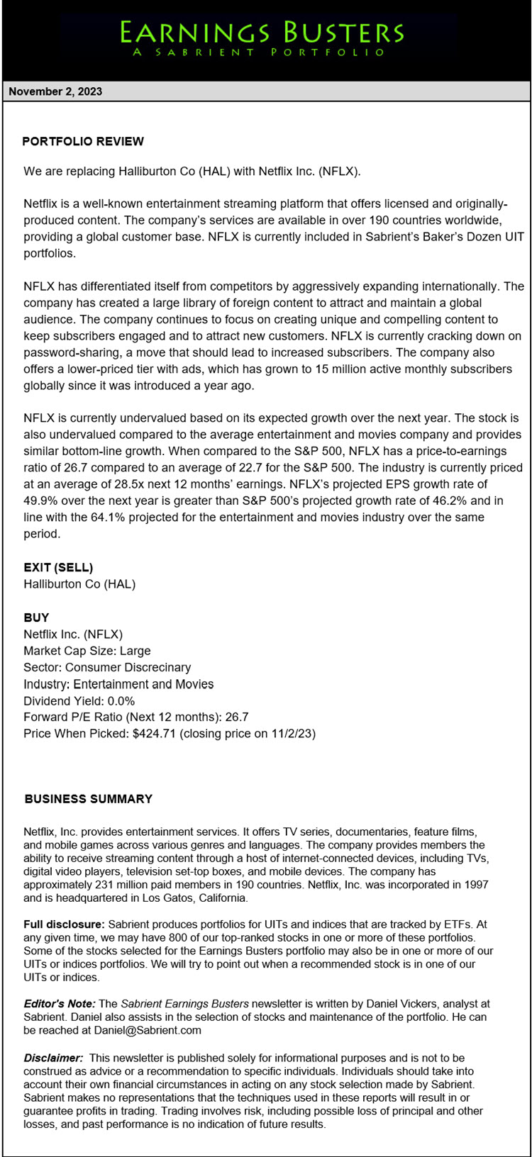 Earnings Busters Newsletter - November 2, 2023