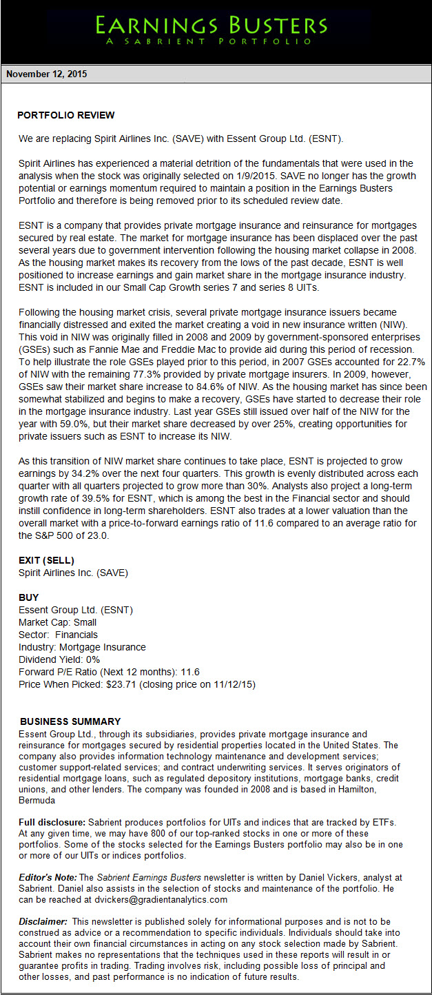 Earnings Busters Newsletter - November 12, 2015