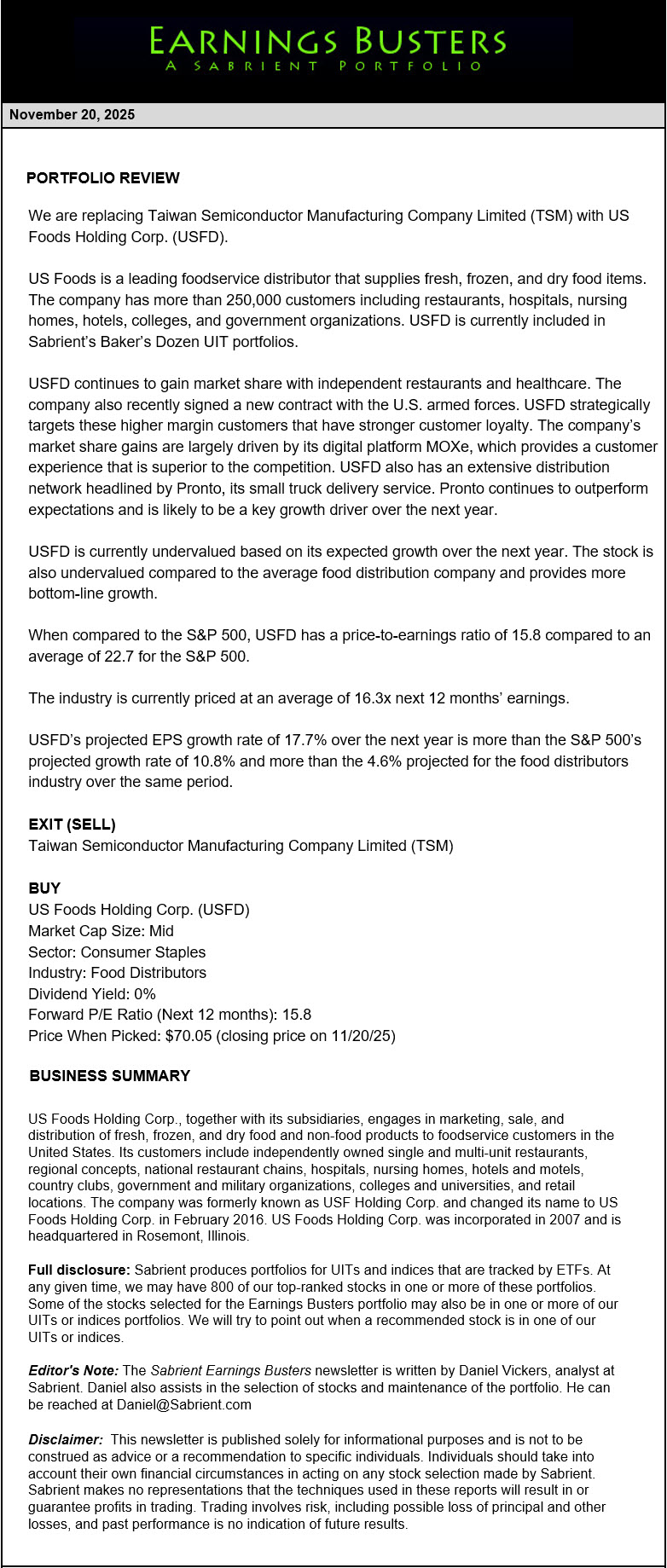 Earnings Busters Newsletter -
November 20, 2025