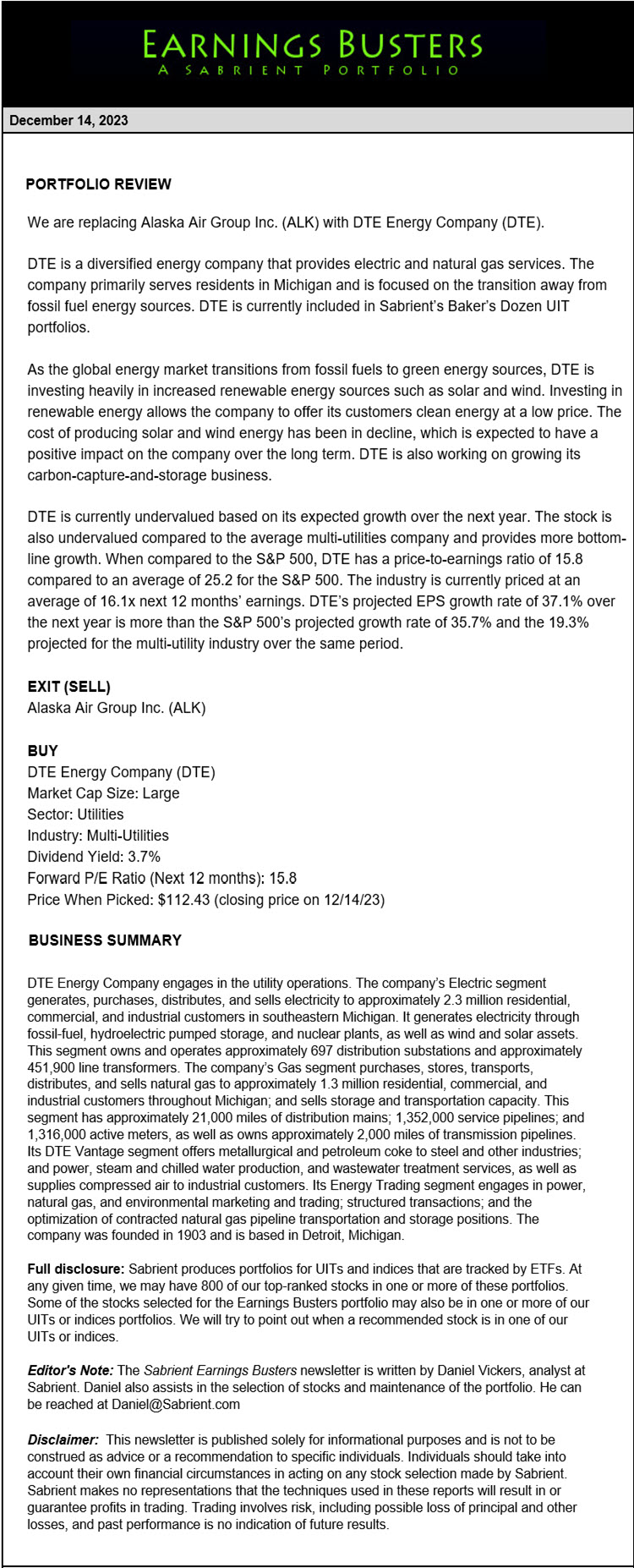 Earnings Busters Newsletter - December 14, 2023