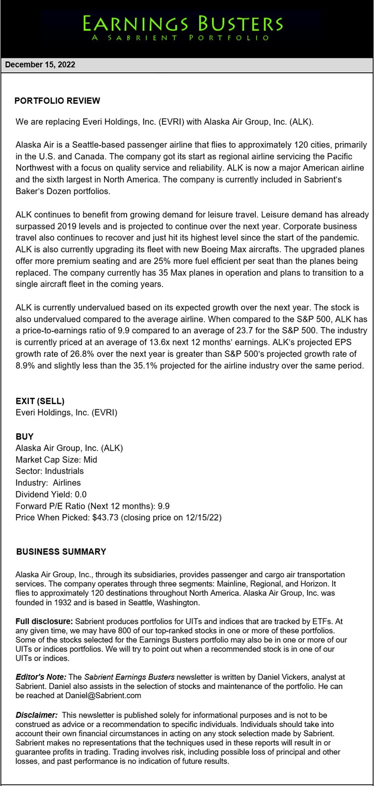 Earnings Busters Newsletter - December 15, 2022