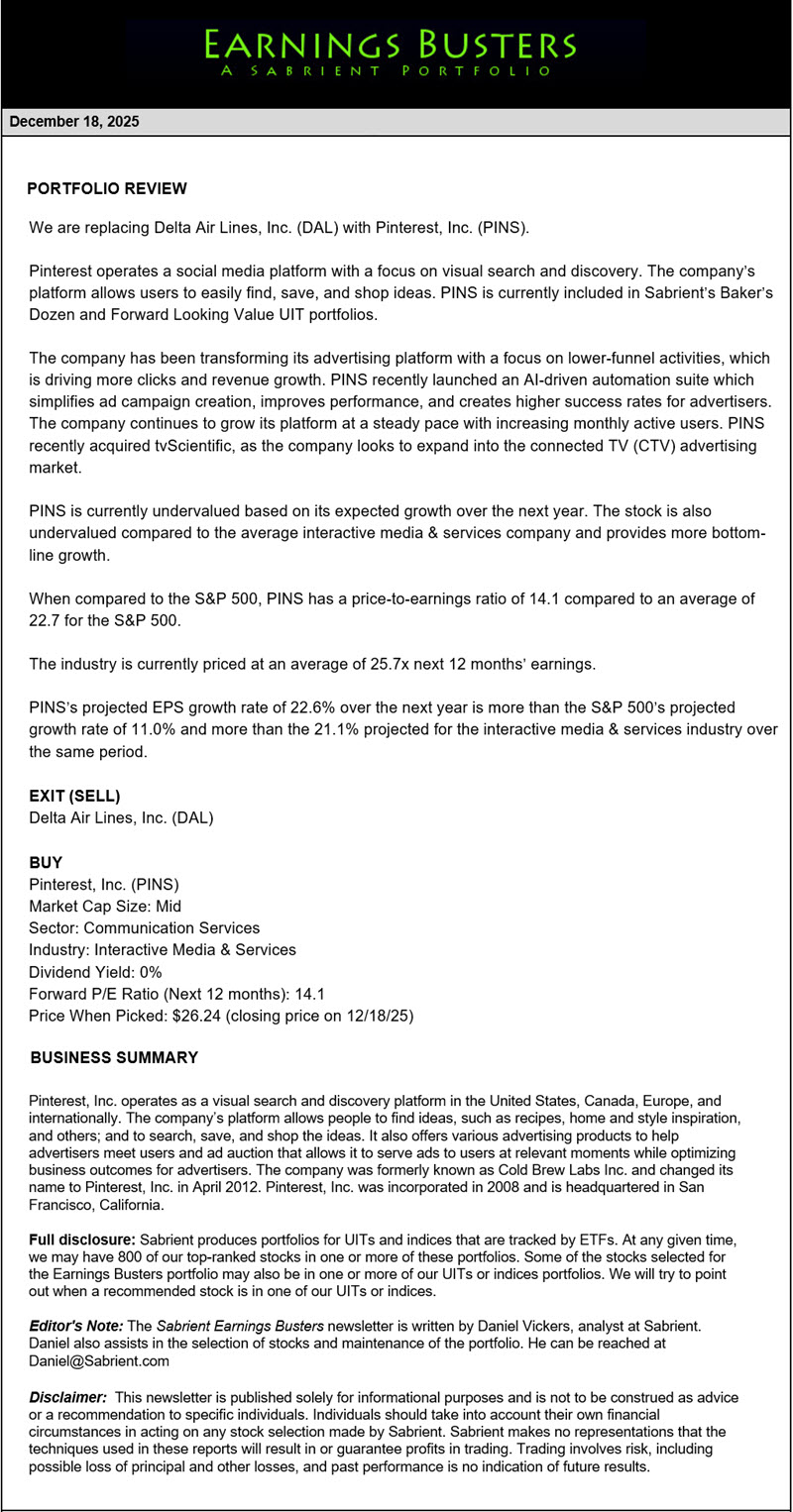 Earnings Busters Newsletter -
December 18, 2025